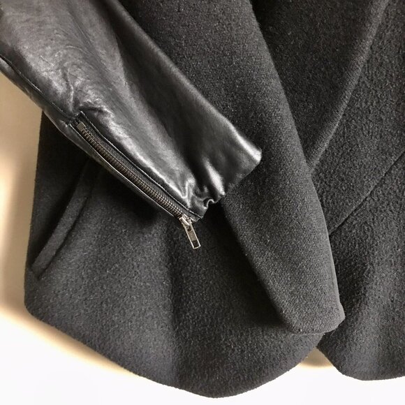 Theory Black Wool Cashmere Blend Open Blazer Jacket Lambskin Sleeves Size Petite - Picture 4 of 6